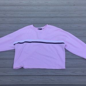 Pink crop top black and white stripe.